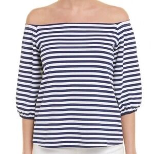 J. McLaughlin Nautical Stripe Catalina Cloth Seacoast Boatneck Blue White XS